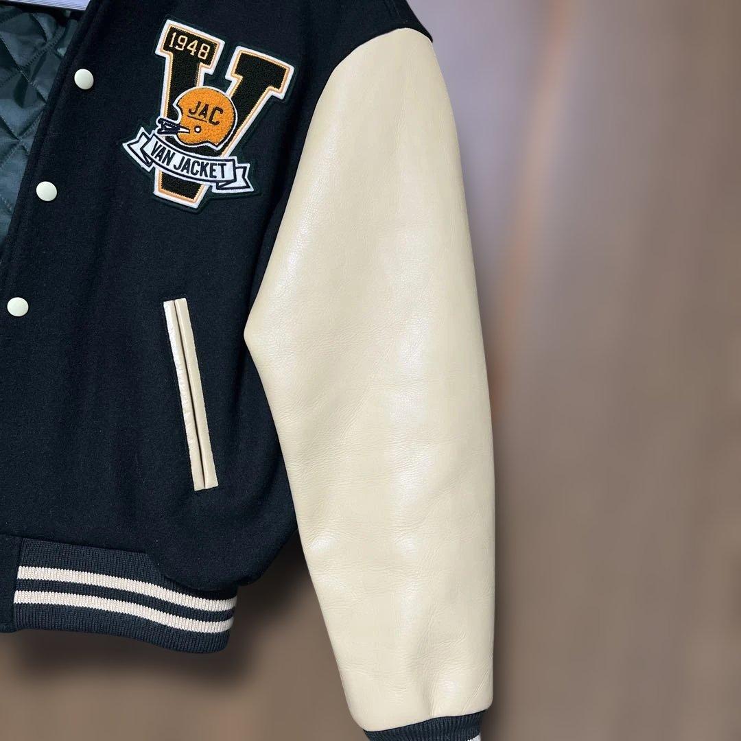 VAN JAC スタジアムジャンパー　袖皮　ブラック　 Lサイズ