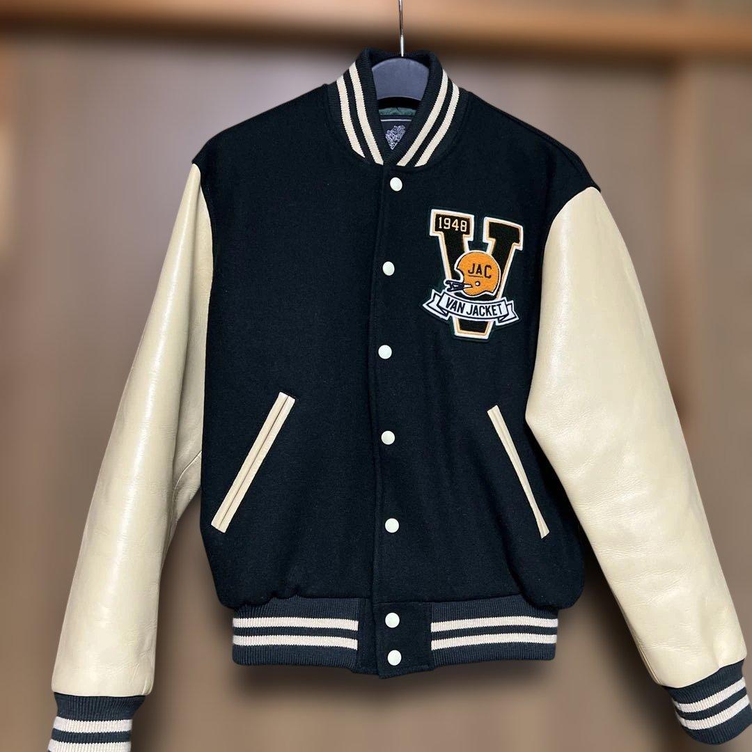 VAN JAC スタジアムジャンパー　袖皮　ブラック　 Lサイズ