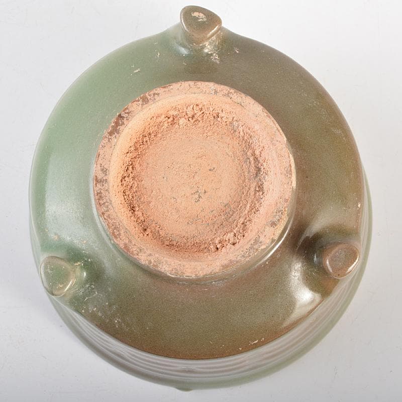 中国　龍泉窯青磁　刻線文三足香炉　C　R6715E