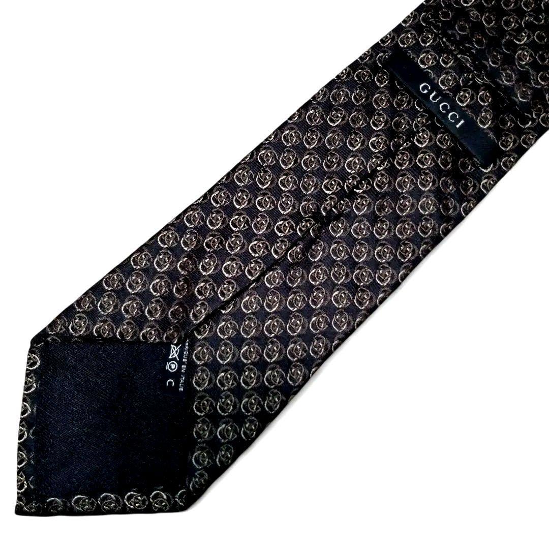 良品　GUCCI　ネクタイ　G総柄　シルク　ブラック