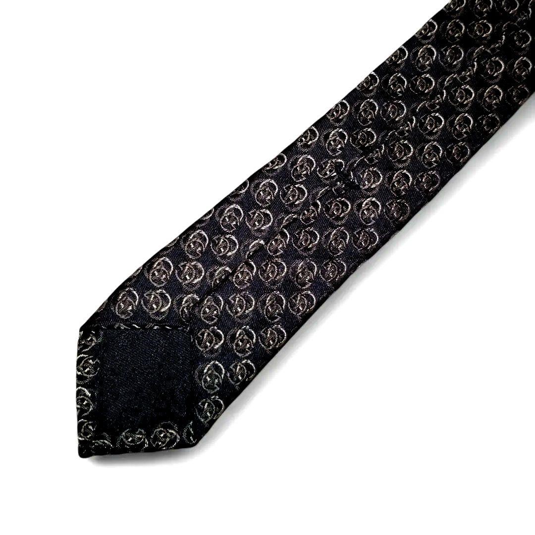 良品　GUCCI　ネクタイ　G総柄　シルク　ブラック