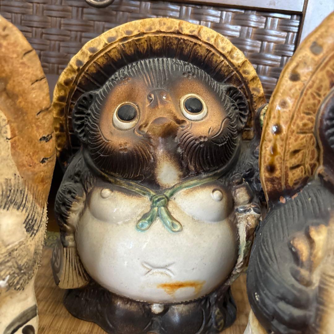 信楽焼 たぬき 置物 5体セット 白狸含 昭和レトロ