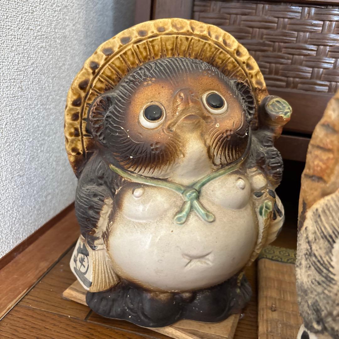 信楽焼 たぬき 置物 5体セット 白狸含 昭和レトロ