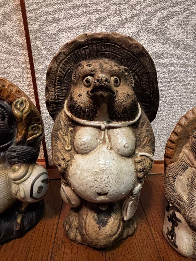 信楽焼 たぬき 置物 5体セット 白狸含 昭和レトロ