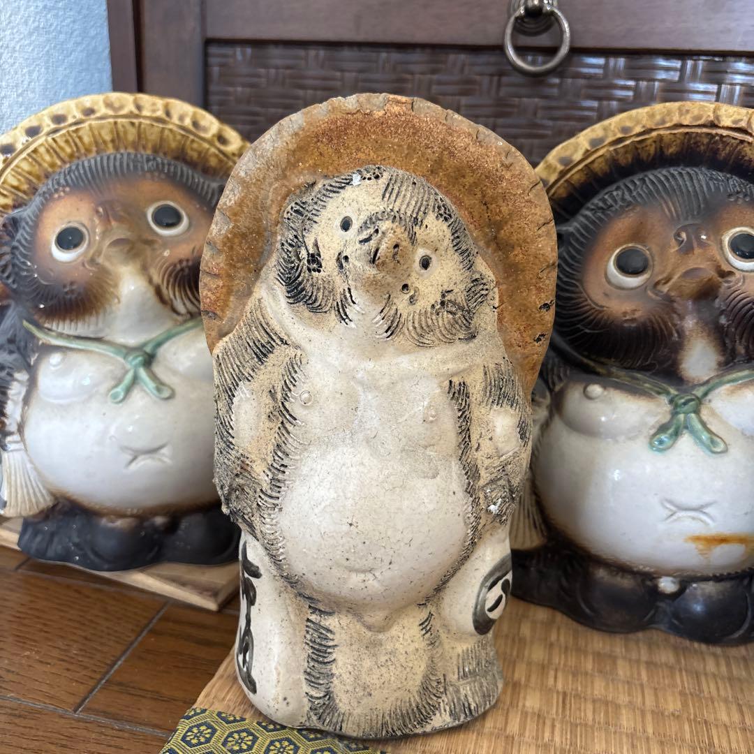 信楽焼 たぬき 置物 5体セット 白狸含 昭和レトロ