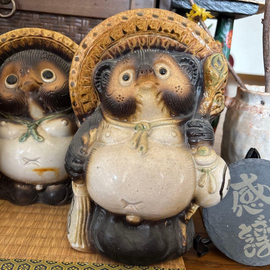 信楽焼 たぬき 置物 5体セット 白狸含 昭和レトロ