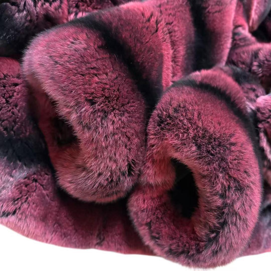 美品　リアルファーコート　毛皮　ラビットファー　彩り鮮やか　ボリューム　柔らか