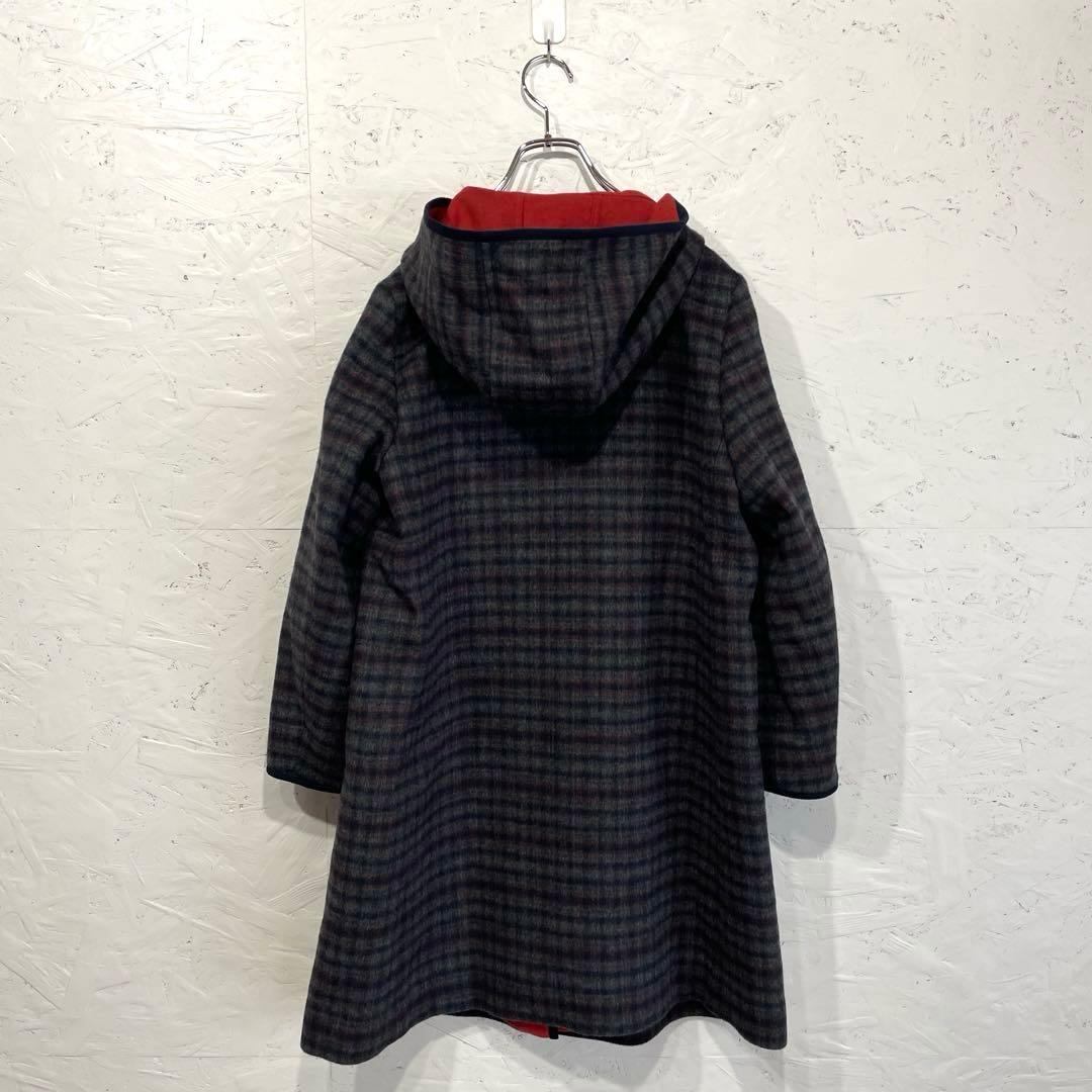 日本製　アンゴラ混【Leilian】チェック柄フード付きウールコート　9