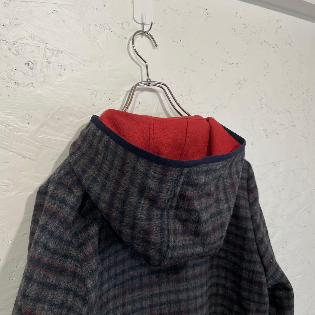 日本製　アンゴラ混【Leilian】チェック柄フード付きウールコート　9