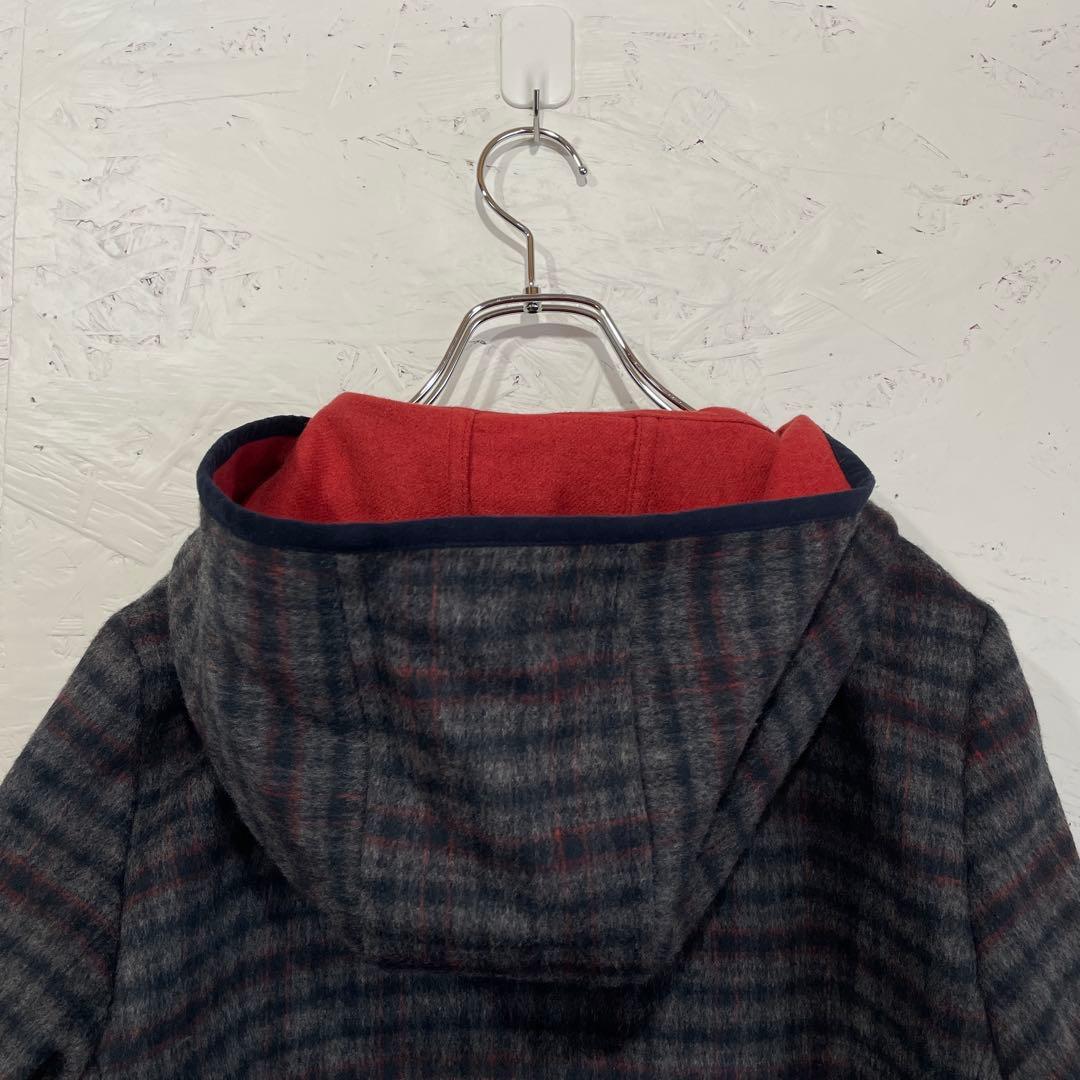 日本製　アンゴラ混【Leilian】チェック柄フード付きウールコート　9