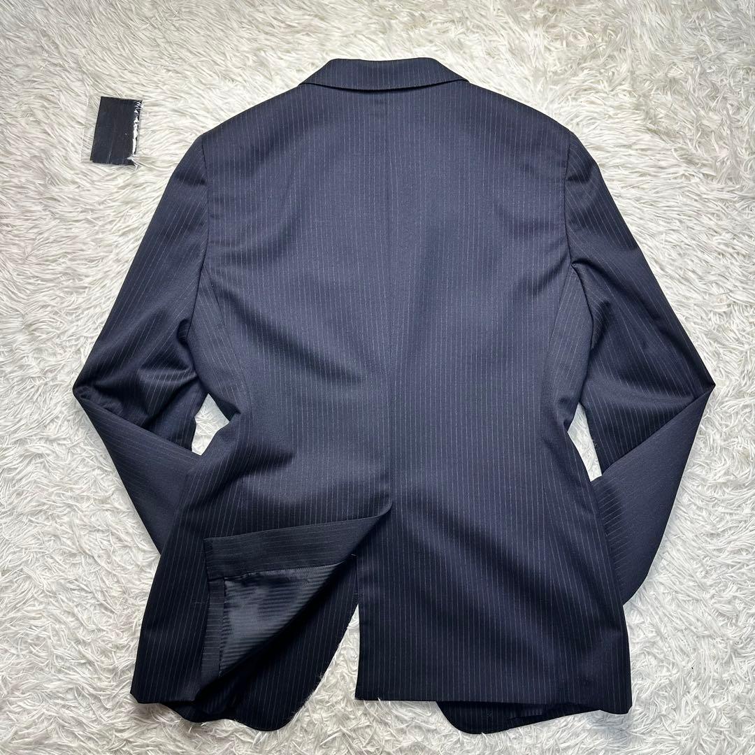 未使用級 スーツセレクト セットアップ ウール混 ネイビー 共布ボタン有 A6