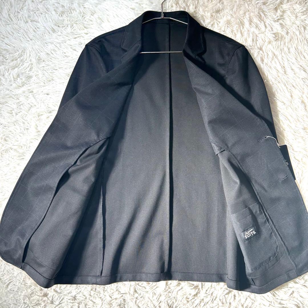 アオキ【未使用タグ付】パジャマスーツプリントジャージ黒ウィンドウペン　ゆったりL