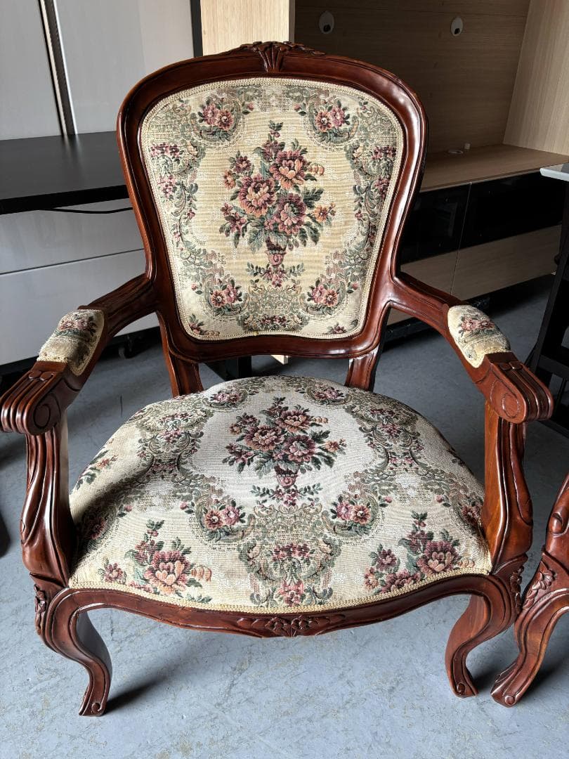 ②rieko-4622 アンティーク 猫脚椅子、チェア、肘掛付き1脚のみ