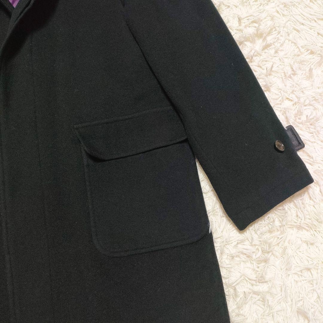 【カシミヤ】 ポールスミス　フーデッドコート　ロングコート　裏地紫　黒　メンズ