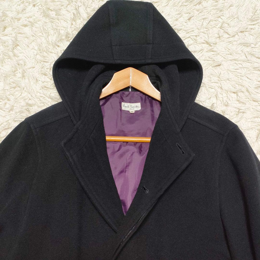 【カシミヤ】 ポールスミス　フーデッドコート　ロングコート　裏地紫　黒　メンズ