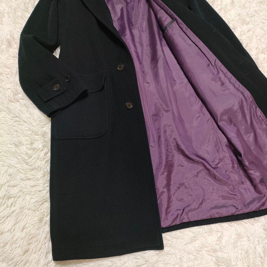 【カシミヤ】 ポールスミス　フーデッドコート　ロングコート　裏地紫　黒　メンズ