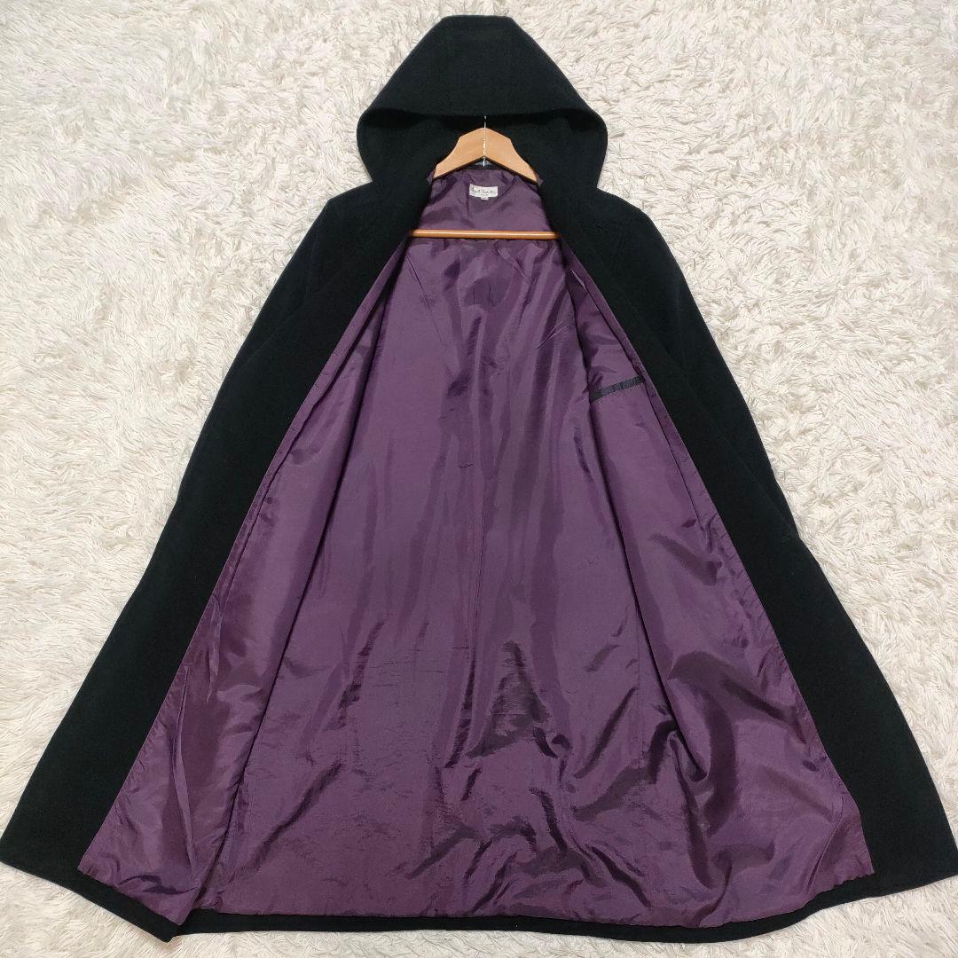 【カシミヤ】 ポールスミス　フーデッドコート　ロングコート　裏地紫　黒　メンズ