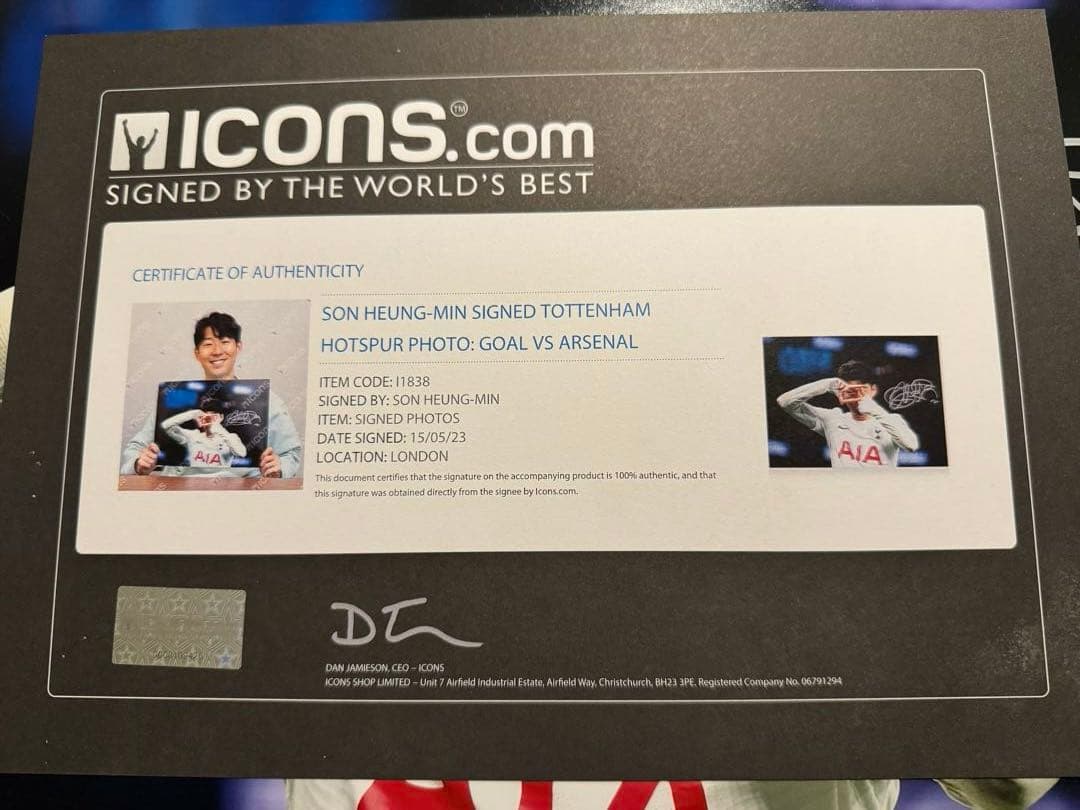 【ICONS証明書付】ソンフンミン 直筆サイン入りフォト