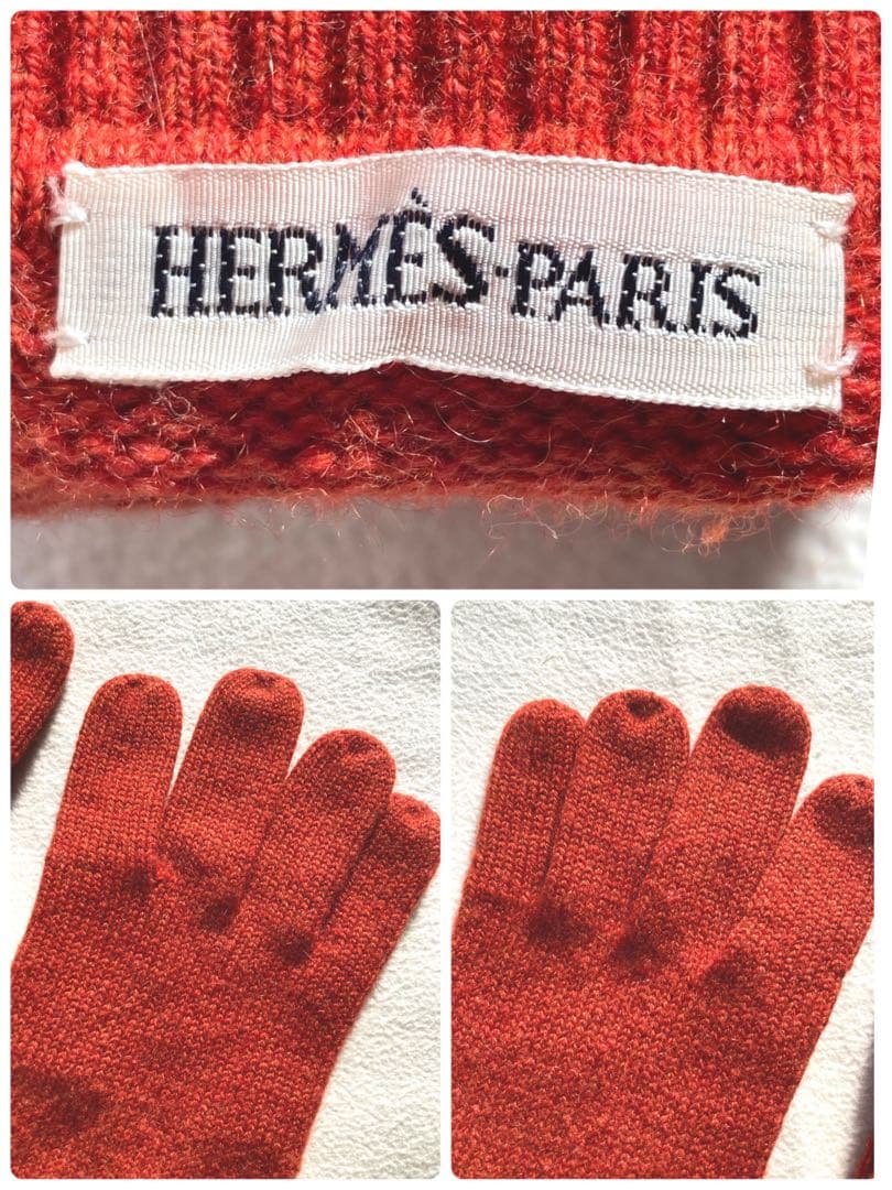 エルメス　カシミヤ100 Hモチーフ　手袋　オレンジ　サイズM 美品