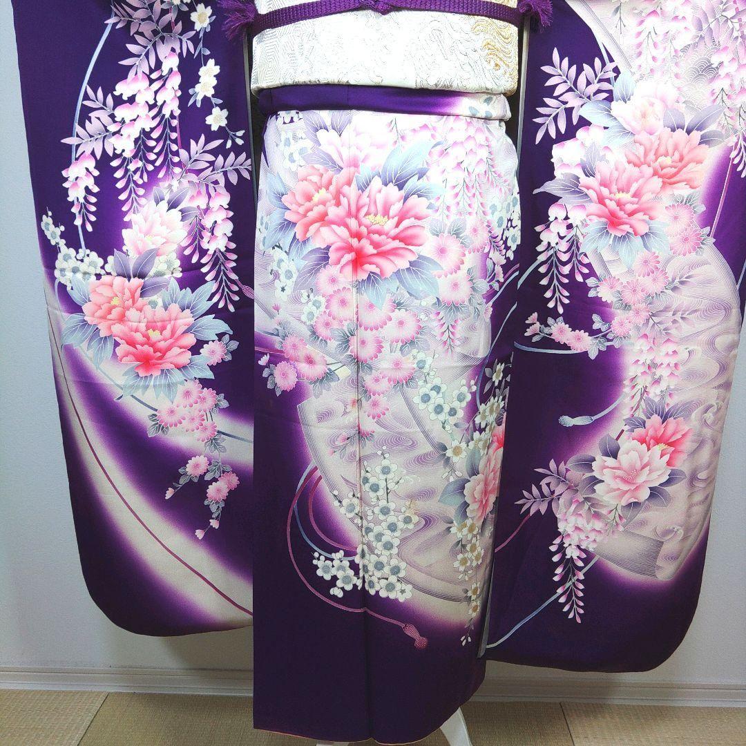 振袖　完全フルセット　24点　成人式　結婚式　前撮り　紫　金　緑　ラインストーン