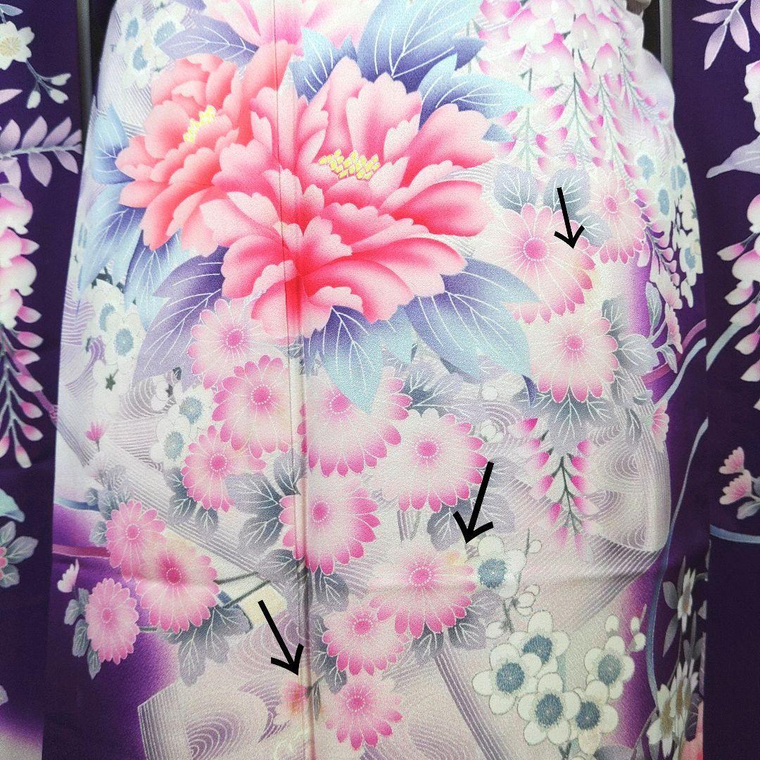 振袖　完全フルセット　24点　成人式　結婚式　前撮り　紫　金　緑　ラインストーン