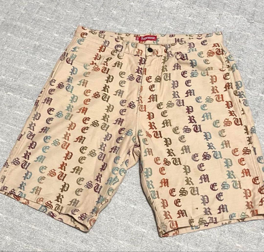 22ss！シュプリーム［ショートパンツ］デニム　ジャガード　総柄　ロゴ　ハーフ
