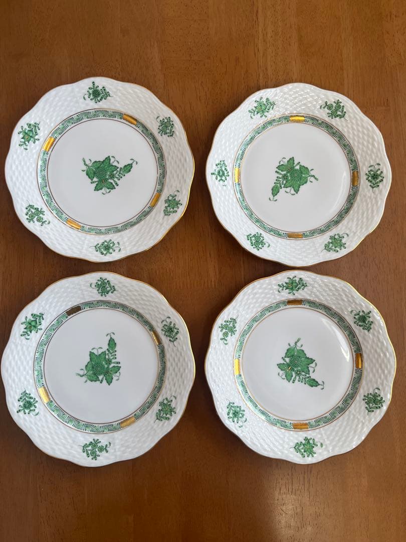 【値下げ】ヘレンド アポニーグリーン デザートプレート19cm 4枚セット