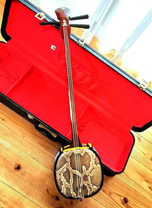 三線 紫檀 本革強化張り真壁型 美品 美音