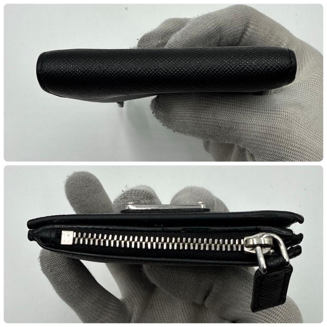 ロイ　プラダ 二つ折り財布 三角ロゴ サフィアーノレザー 黒