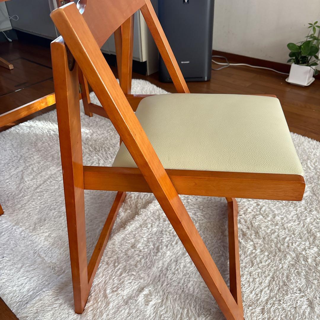 美品】天然木 折りたたみ デスク チェア セット 椅子 テーブル ワークスタディ