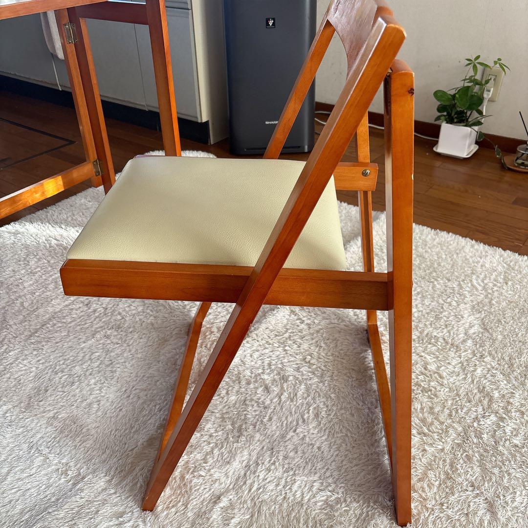 美品】天然木 折りたたみ デスク チェア セット 椅子 テーブル ワークスタディ