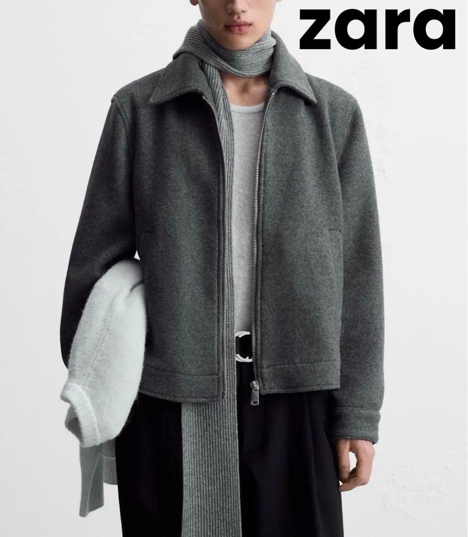 グレー ウール ジップアップジャケット M ZARA