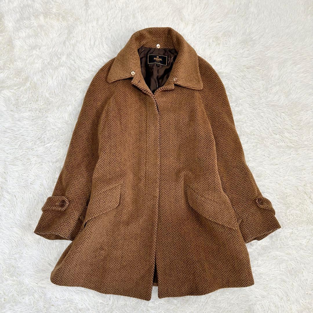 フェンディ　ロングコート　フォックスファー　アルパカ　モヘヤ　ヘリンボーン 42