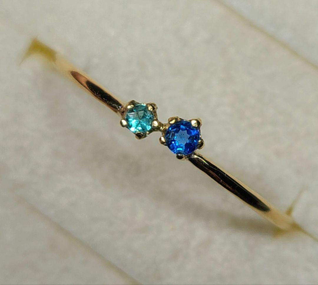 ビビッドブルーの共演★バターリャパライバトルマリン&アウイナイト18金リング★