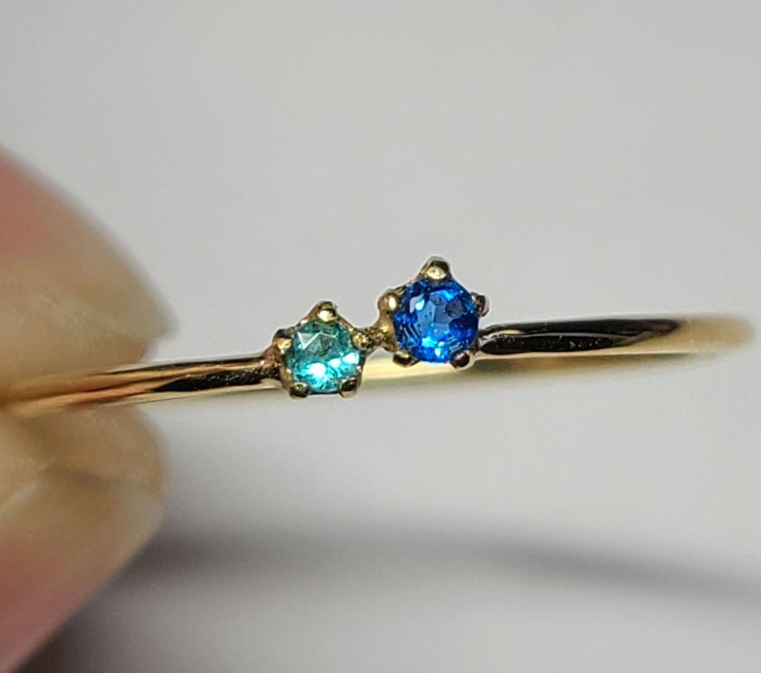 ビビッドブルーの共演★バターリャパライバトルマリン&アウイナイト18金リング★