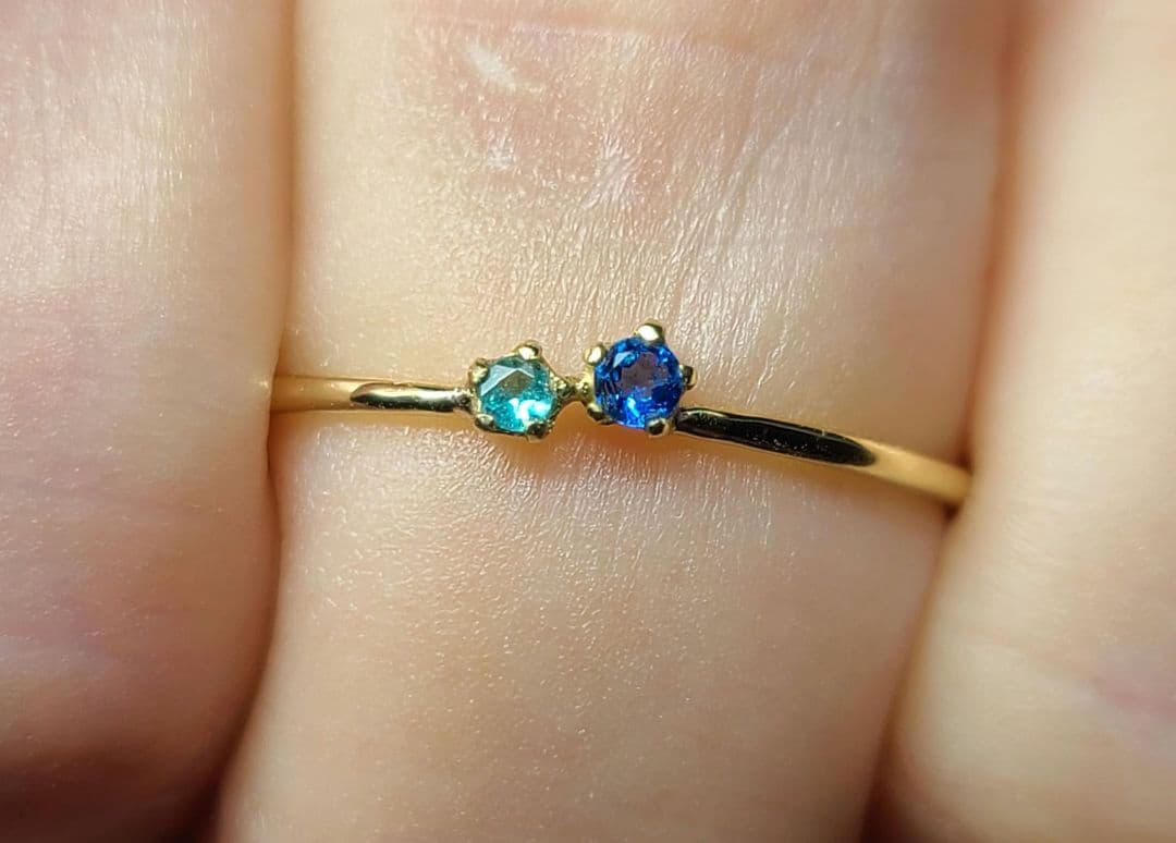 ビビッドブルーの共演★バターリャパライバトルマリン&アウイナイト18金リング★