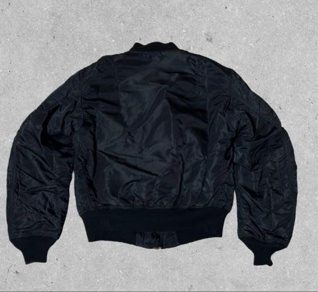 80s USA製 ALPHA MA-1 黒裏地 IDEALジップ M アルファ社