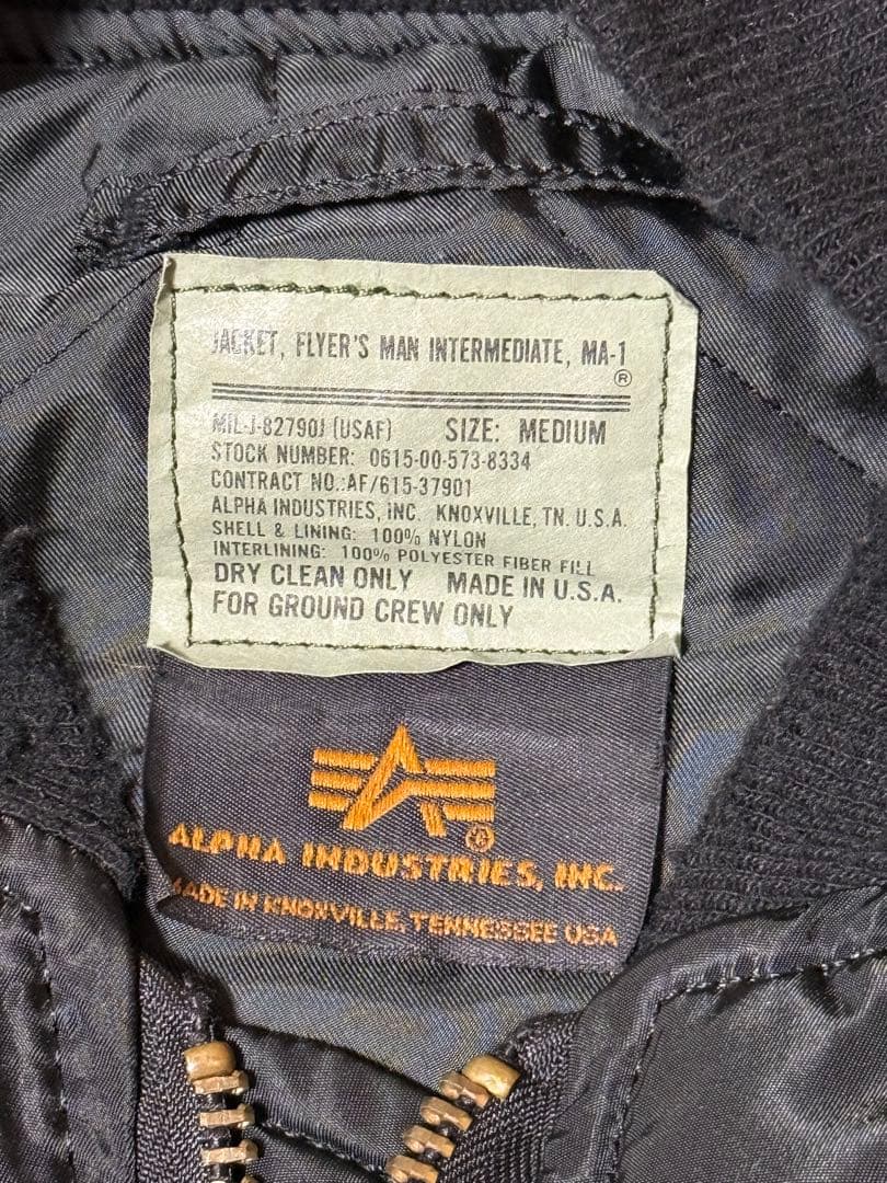 80s USA製 ALPHA MA-1 黒裏地 IDEALジップ M アルファ社