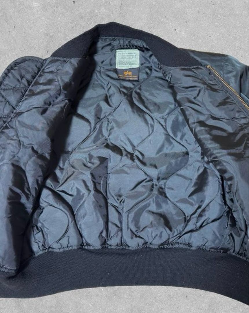 80s USA製 ALPHA MA-1 黒裏地 IDEALジップ M アルファ社