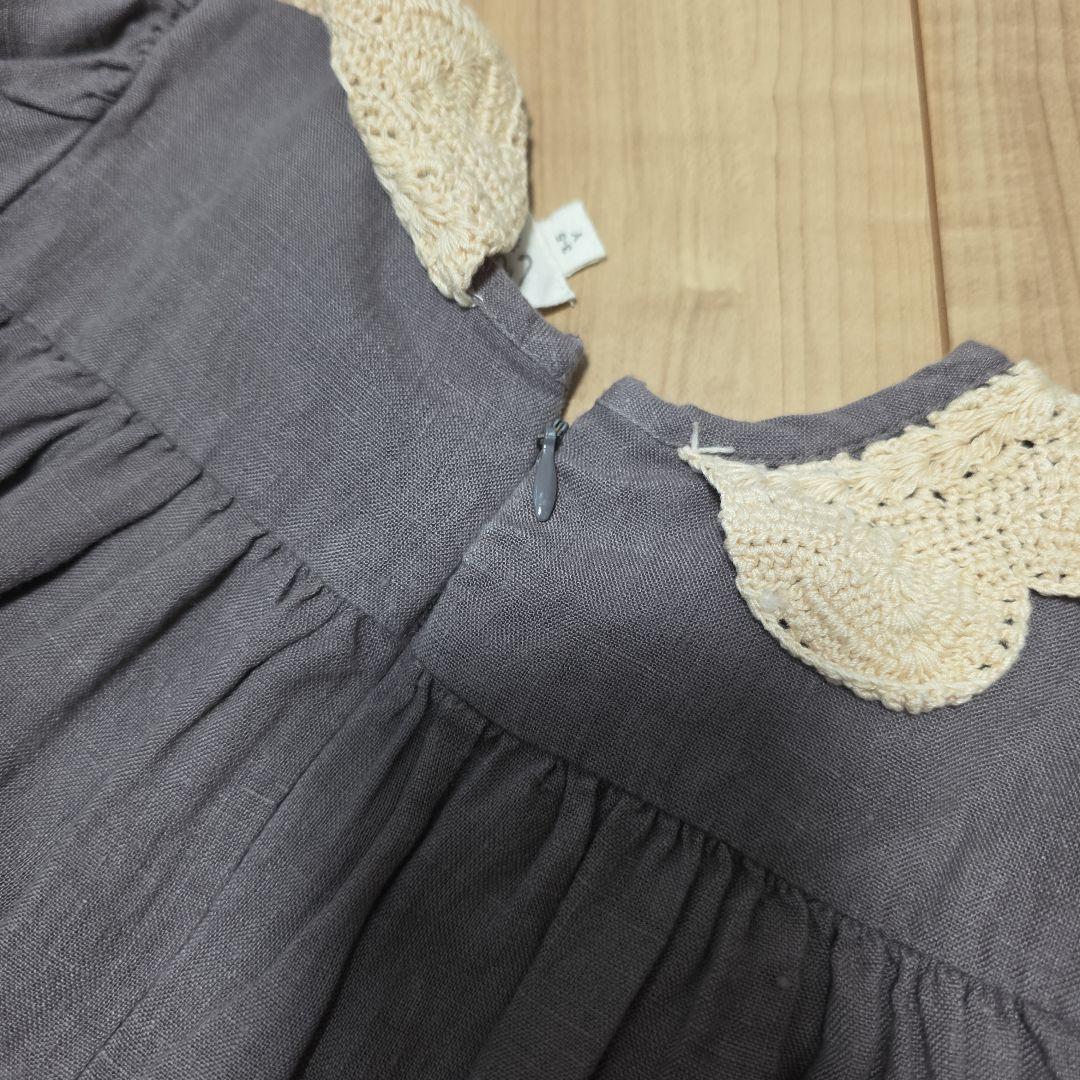 Apolina グレー刺繍ワンピース 3-5Y