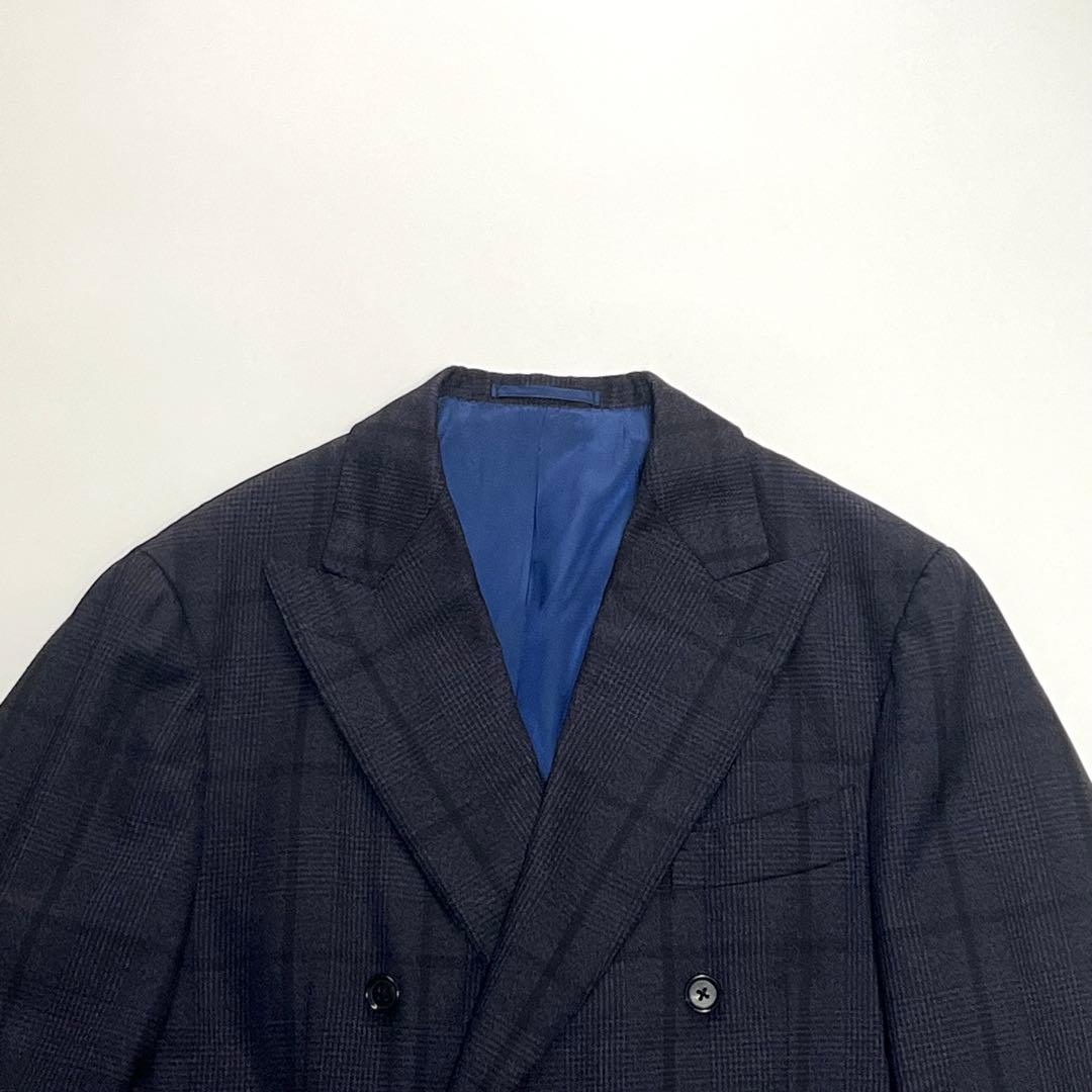 【美品】ブリッラペルイルグスト　ダブルスーツセットアップ　チェック　紺　52