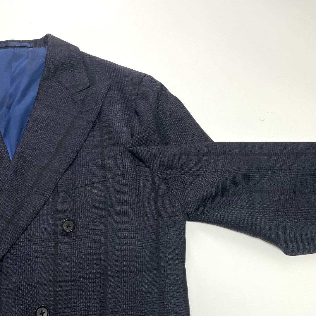 【美品】ブリッラペルイルグスト　ダブルスーツセットアップ　チェック　紺　52