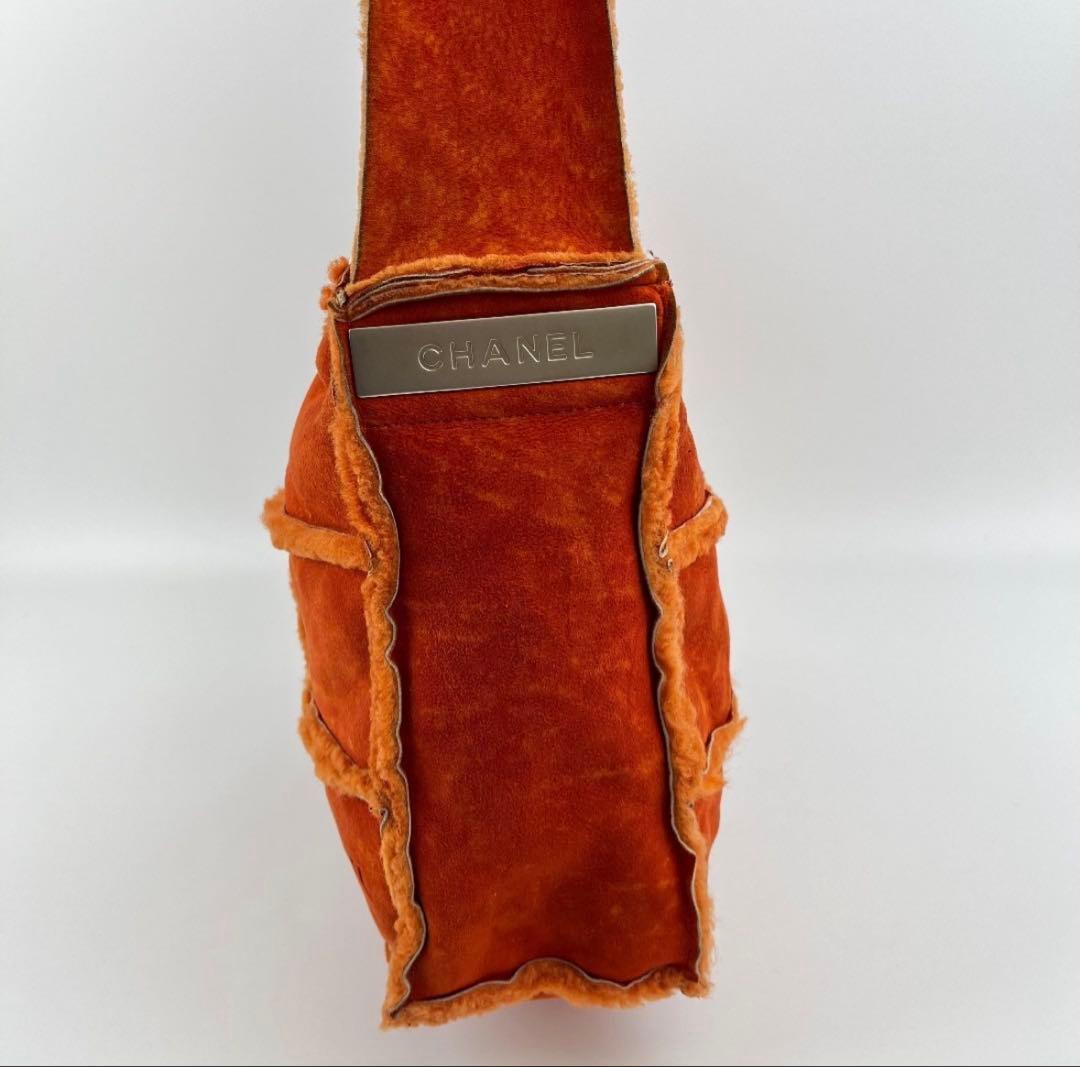 CHANEL オレンジ スエード ショルダーバッグム一トンバッグ美品チョコバ一