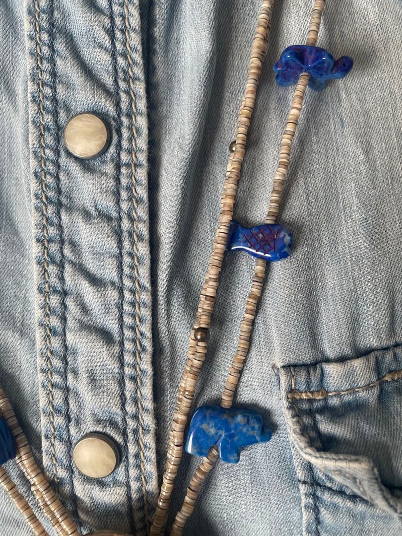 インディアンジュエリー　フェティッシュコンチョ3連ラピスラズリネックレス