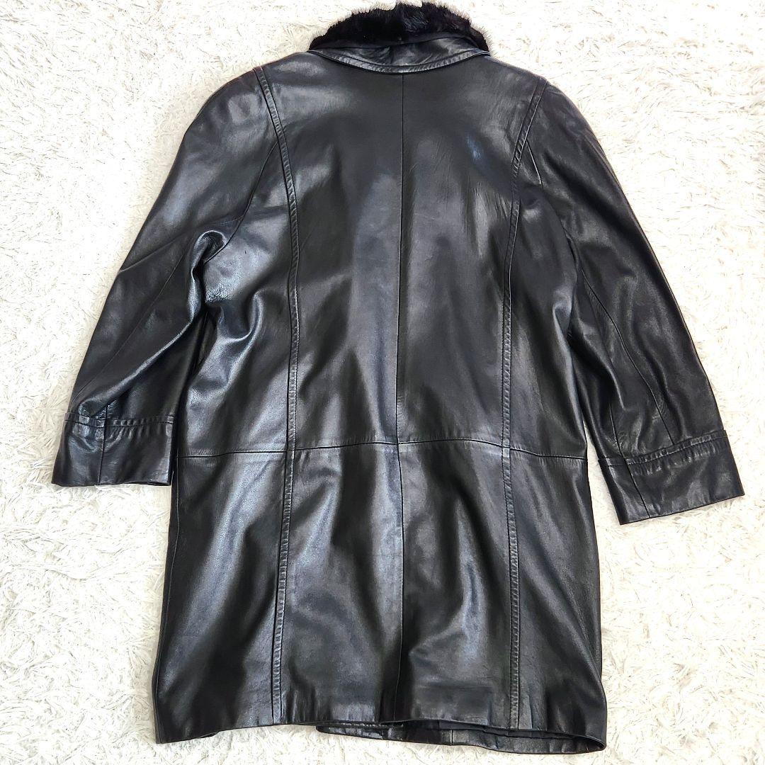 ✨美品✨ピエールバルマン❣️レザーコート　ファー付き　ダブル　ブラック　日本製