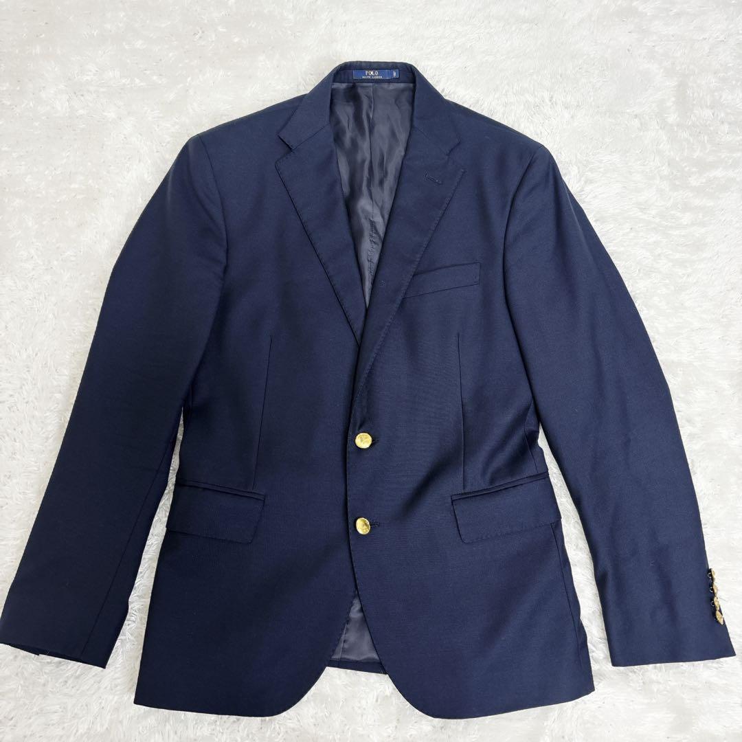 ポロラルフローレン ウールツイルブレザー 38S 紺ブレ 金ボタン 紺ブレ