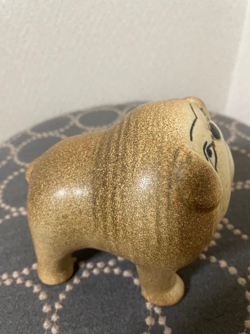 リサラーソン 置物 ケンネル ブルドッグ（中）グレー &ベージュ　2点セット　犬