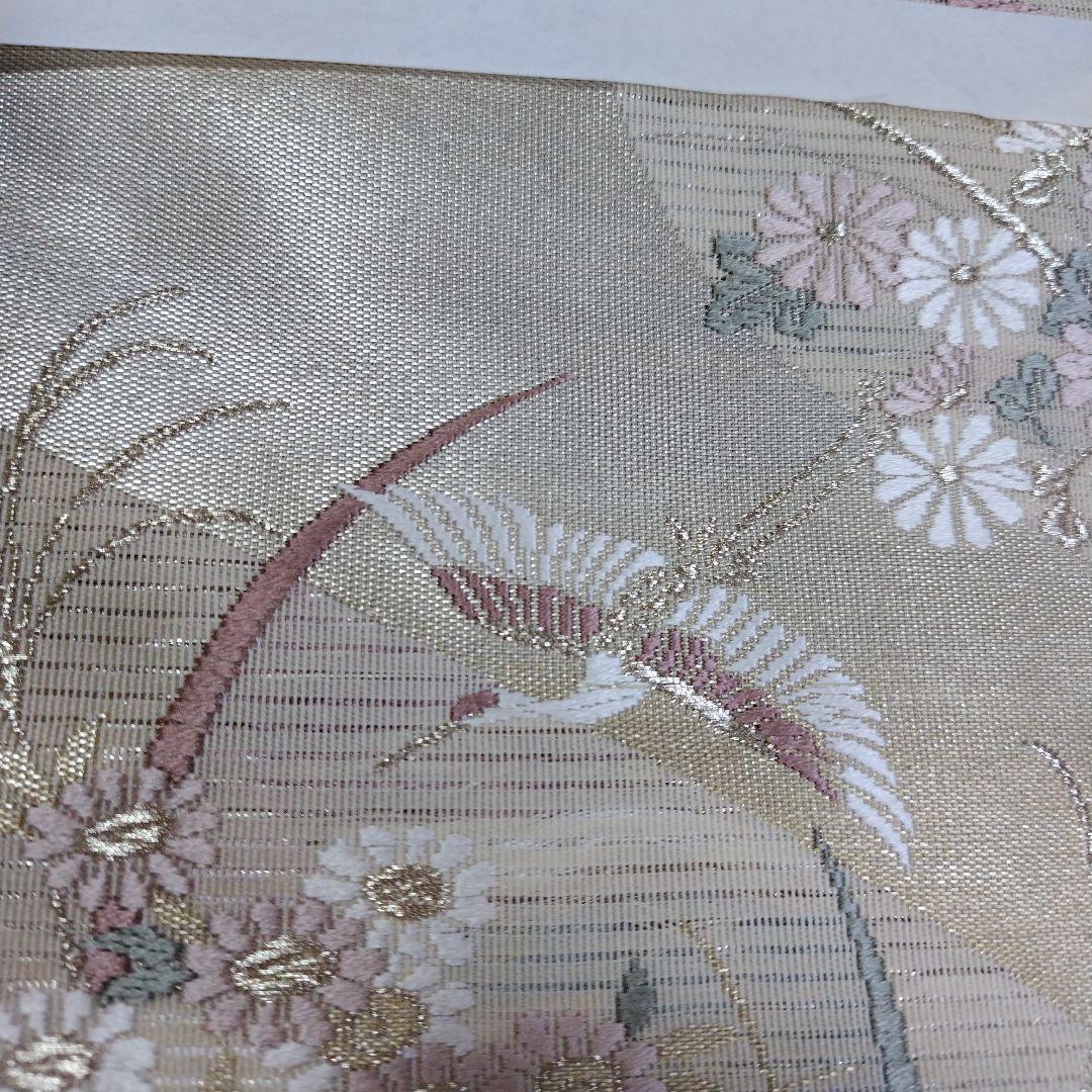 未使用 美品 袋帯 金色地 花 鶴刺繍