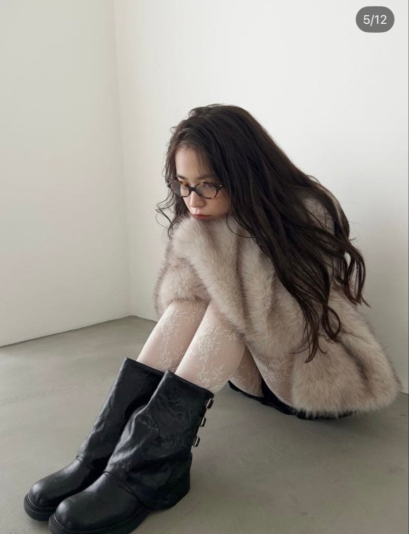 haek color fur coat beige ファーコート