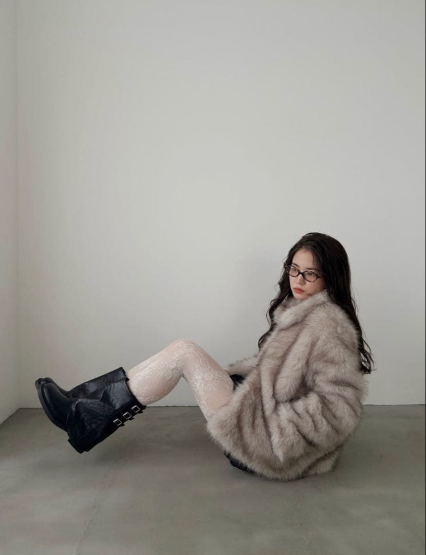 haek color fur coat beige ファーコート